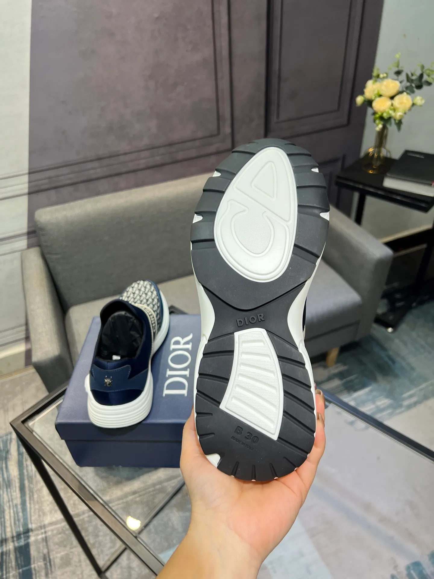 Men's shoes 💰420 [Dior] popular men's shoes, cowhide material splicing, mesh lining, original factory special sole, 38-45 (45 customized, non-refundable)